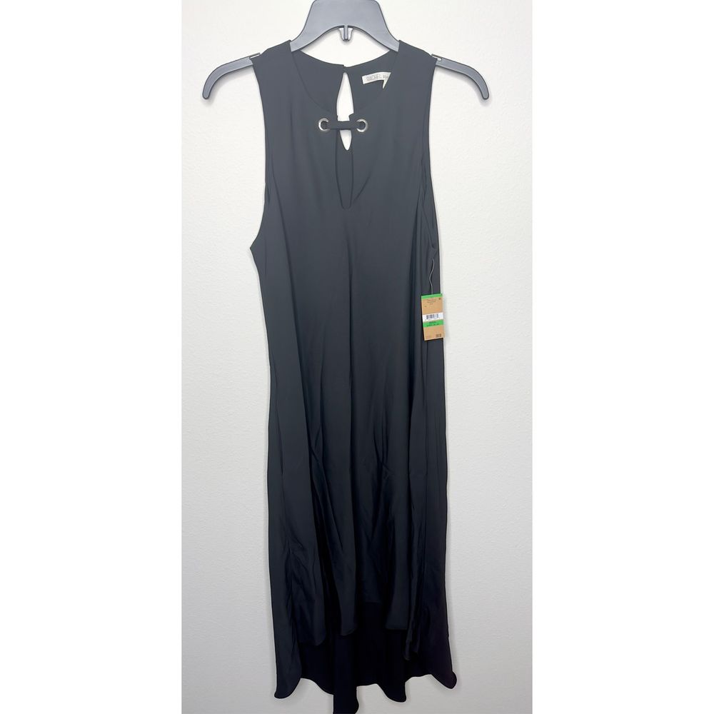 Rachel Roy Womens Hi Low Shift Dress Sleeveless Midi Cutout Flowy Black Large